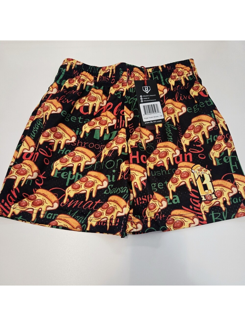 Baseball Lifestyle 101 Pizza Shorts Youth Medium Drawstring Elastic Waist BL101